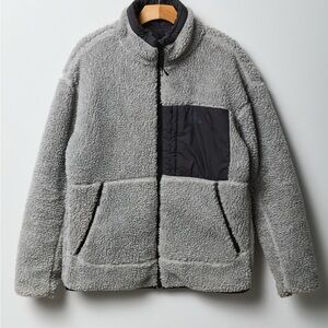 adidas Grey Sherpa Fleece Jacket with Black Chest Pocket